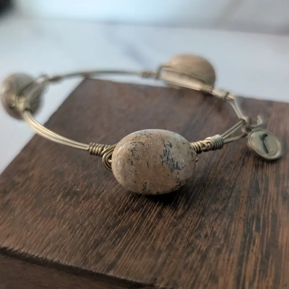 Statement Bracelet Gold Tone with Beige Accents